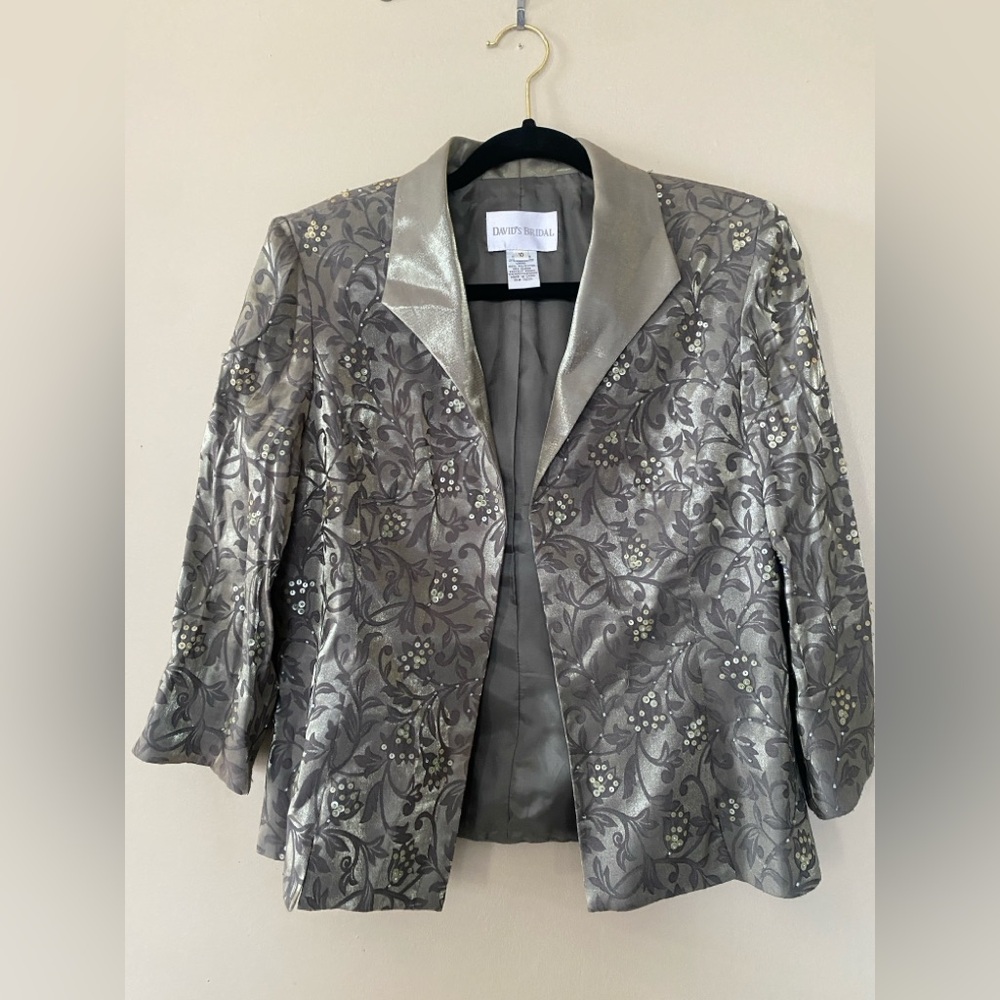 David's Bridal Silver Floral Blazer